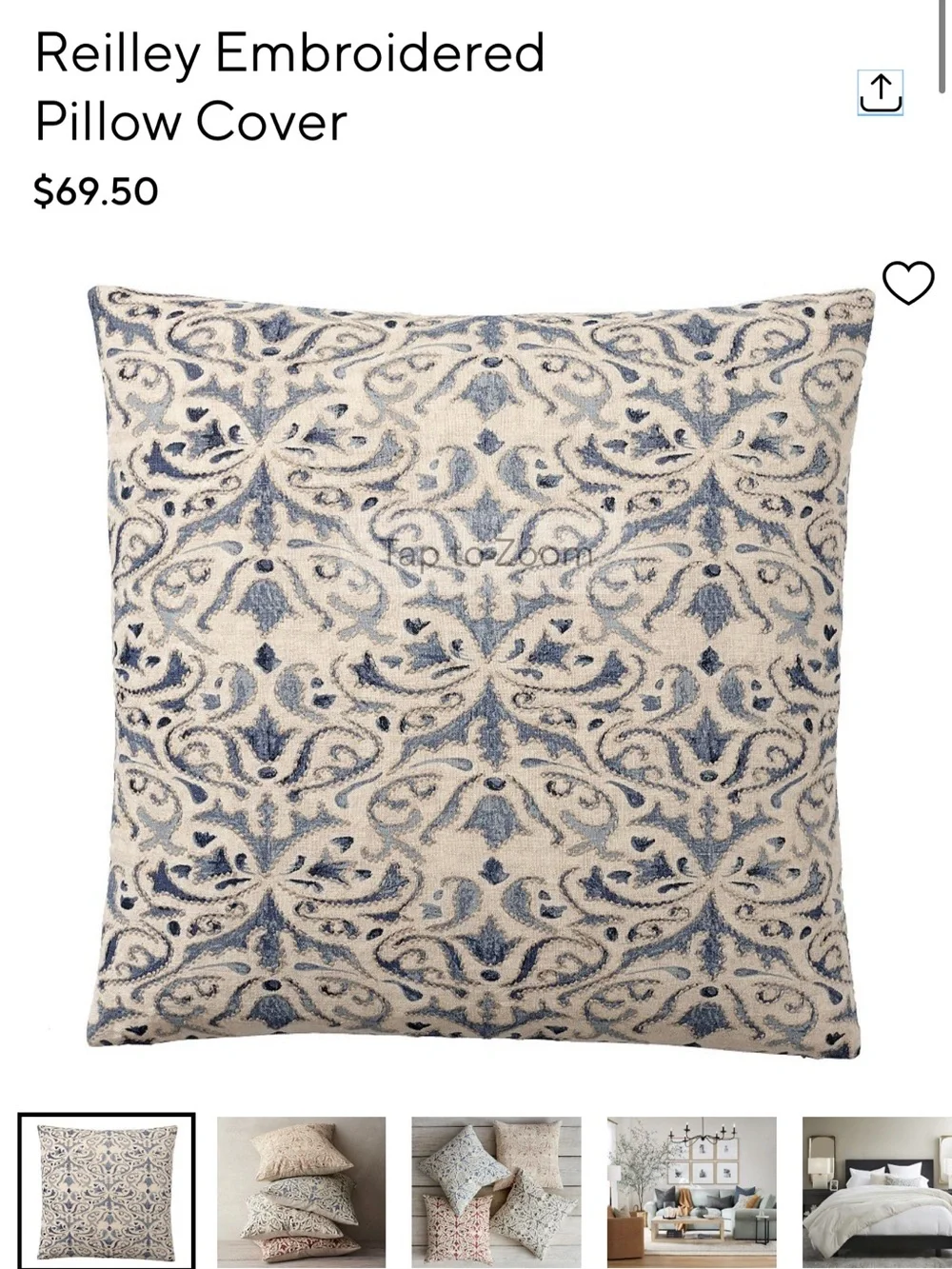 2 Pottery Barn Blue and Cream Paisley Accent Throw Pillow Covers